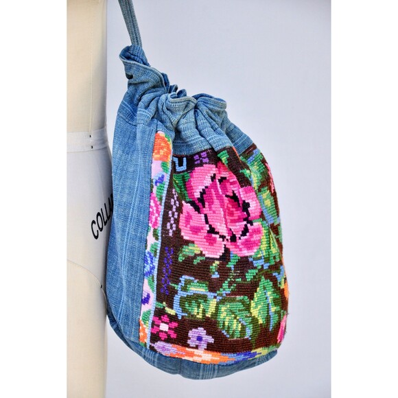 Floral Embroidered Bag - Colorful Embroidery Bag - Denim Bag - Hand Embroidered - Picture 2 of 10